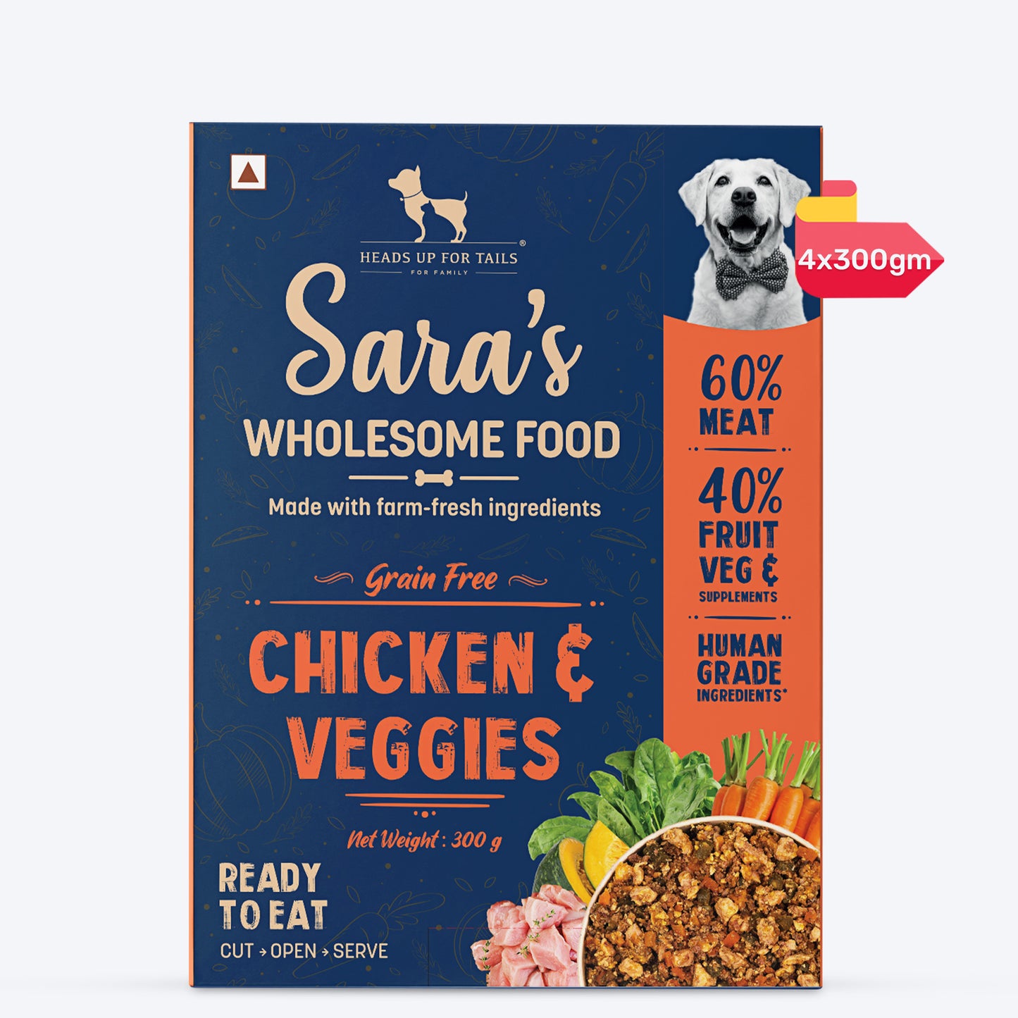 Sara's Wholesome Grain-Free Chicken & Veggies Dog Food - 300 gm - Heads Up For Tails