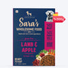 Sara's Wholesome Grain-Free Lamb and Apple Dog Food, 300 g, made with 50% meat and 50% fruit and vegetables.