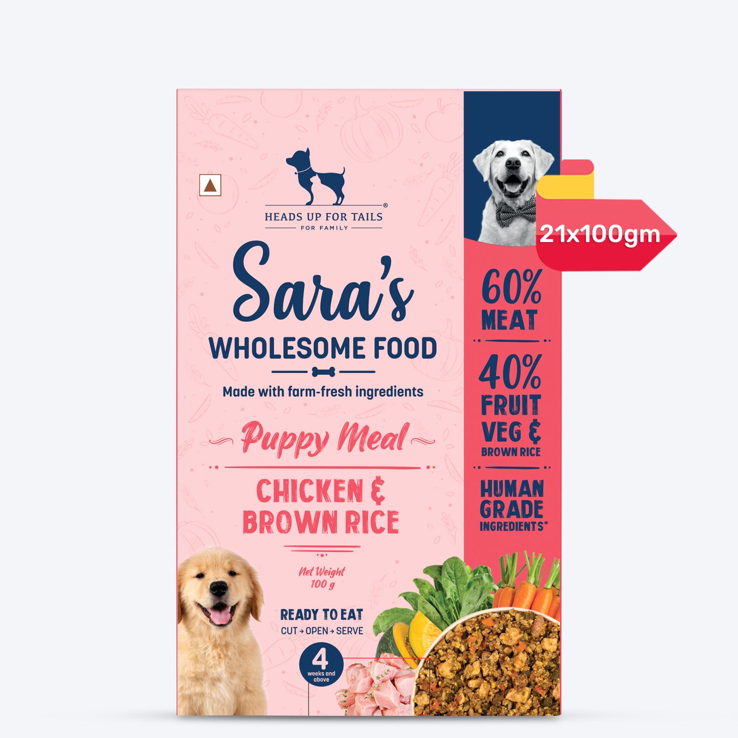 Sara's Wholesome Chicken & Brown Rice Puppy Food - 100 gm - Heads Up For Tails