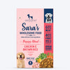 Sara's Wholesome Chicken & Brown Rice Puppy Food, 100 gm, made with 60% meat and 40% fruits and veggies, ready to eat.