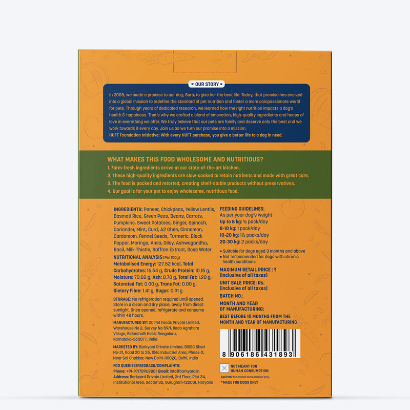 Sara's Wholesome Flavours Of India Vegetable Biryani Dog Wet Food, 300 gm, with 35% paneer and 65% rice & veggies.