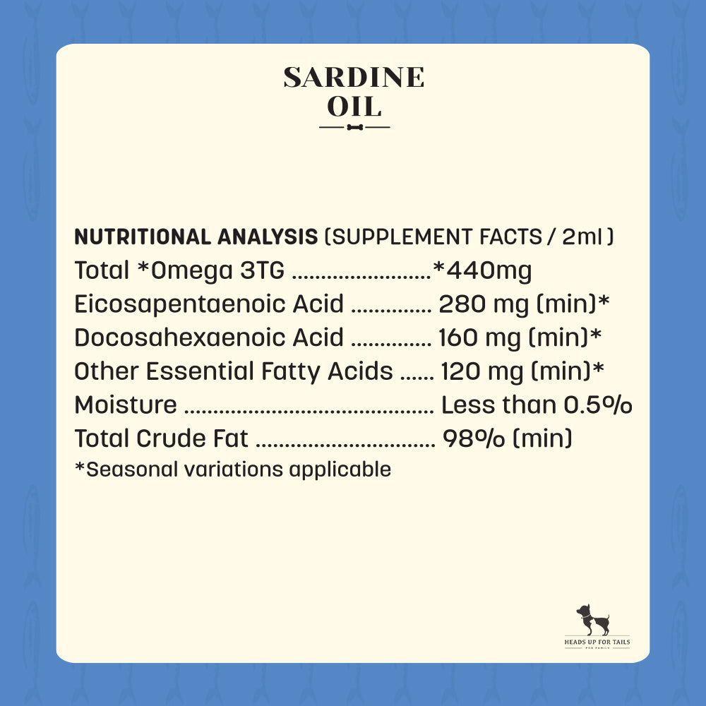HUFT Sardine Oil for Dogs and Cats - 200 ml - Heads Up For Tails