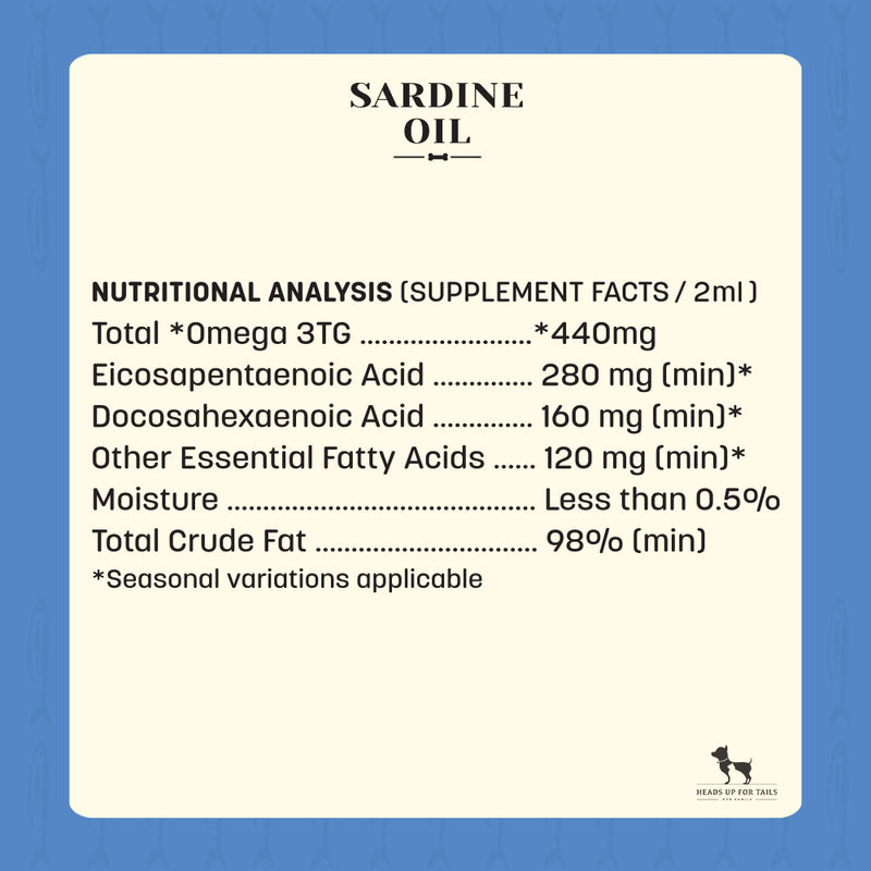 HUFT Sardine Oil for Dogs and Cats - 200 ml - Heads Up For Tails