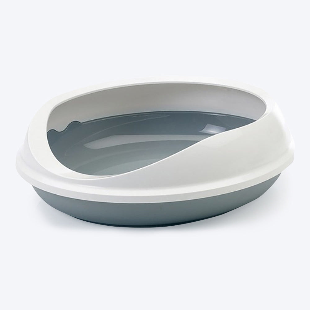 Savic Figaro Oval Cat Litter Tray Rim Grey White 22 x 19 x 6