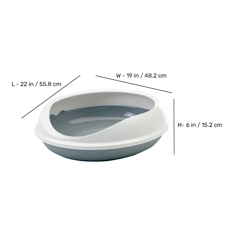 Savic Figaro Oval Cat Litter Tray + Rim - Grey/White - 22 x 19 x 6 inch_02