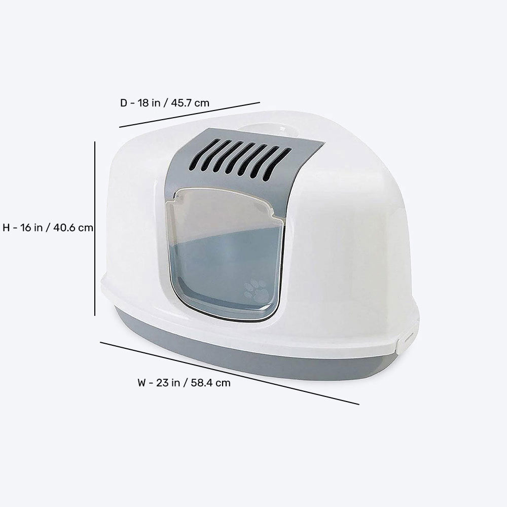 Savic Nestor Corner Cat Toilet - White/Grey - 23 x 18 x 16 inch - Heads Up For Tails