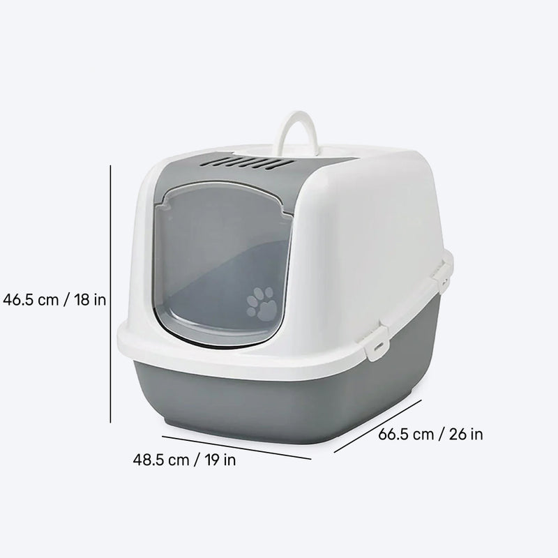 Savic Nestor Jumbo Cat Toilet - Cold Grey - 26 x 19 x 18 inch - Heads Up For Tails