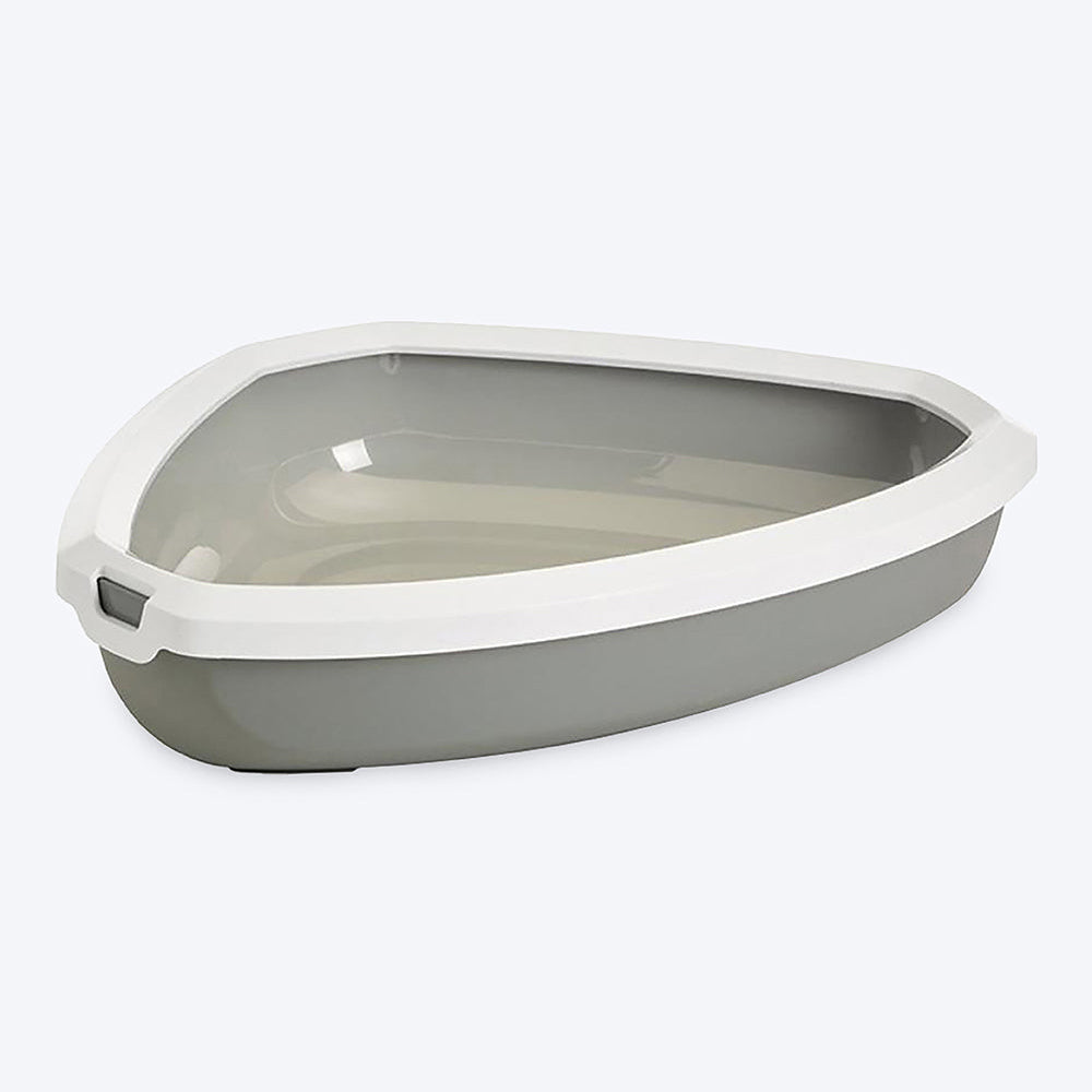 Savic Rincon Corner Cat Litter Tray with Rim - Cool Grey - 22.6 x 17.9 x 5.1 inch_01