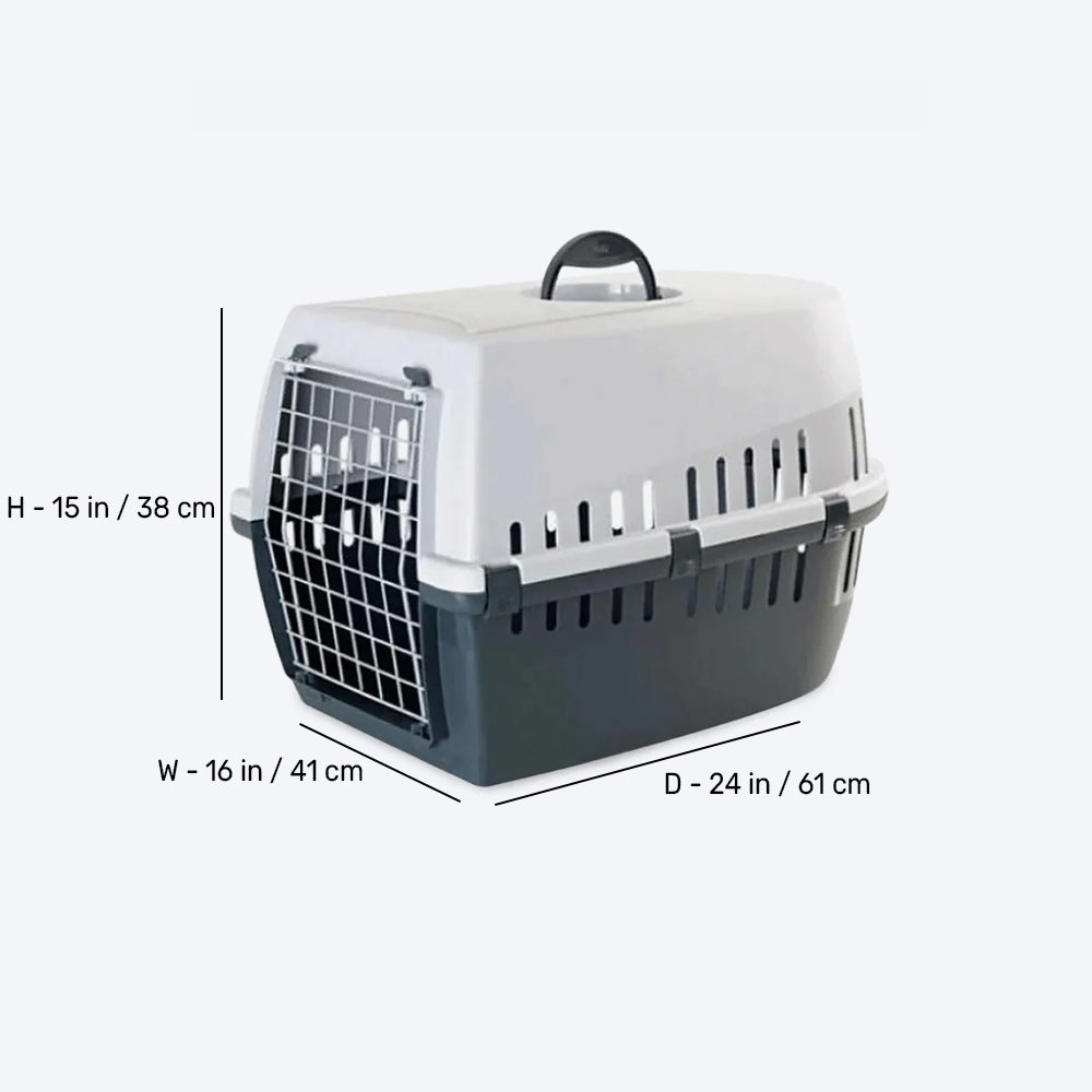 Savic Trotter 3 - Dog & Cat Carrier - Dark Grey - 24 x 16 x 15 inch - Holds up to 10 kg - Heads Up For Tails