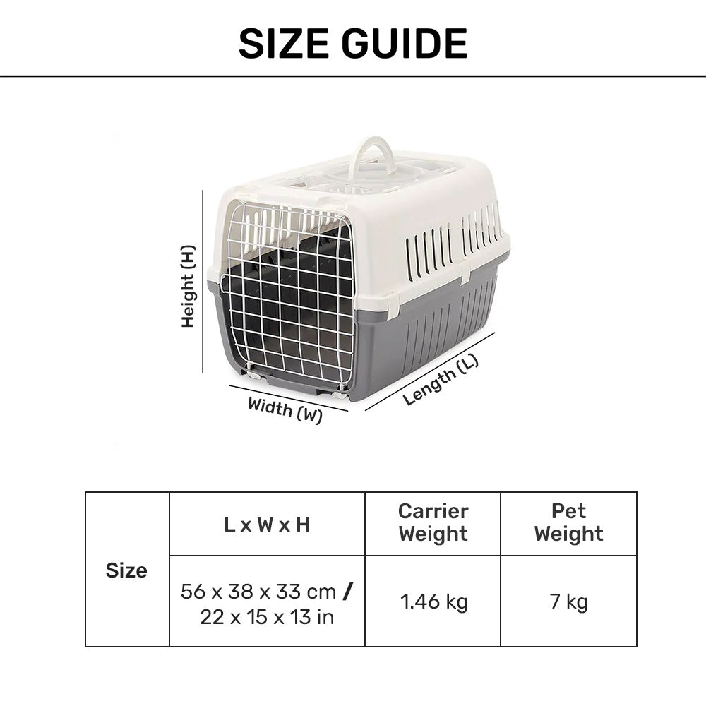 Savic Zephos 2 - Dog & Cat Carrier - Grey - 22 x 15 x 13 inch - Holds up to 7 kg - Heads Up For Tails