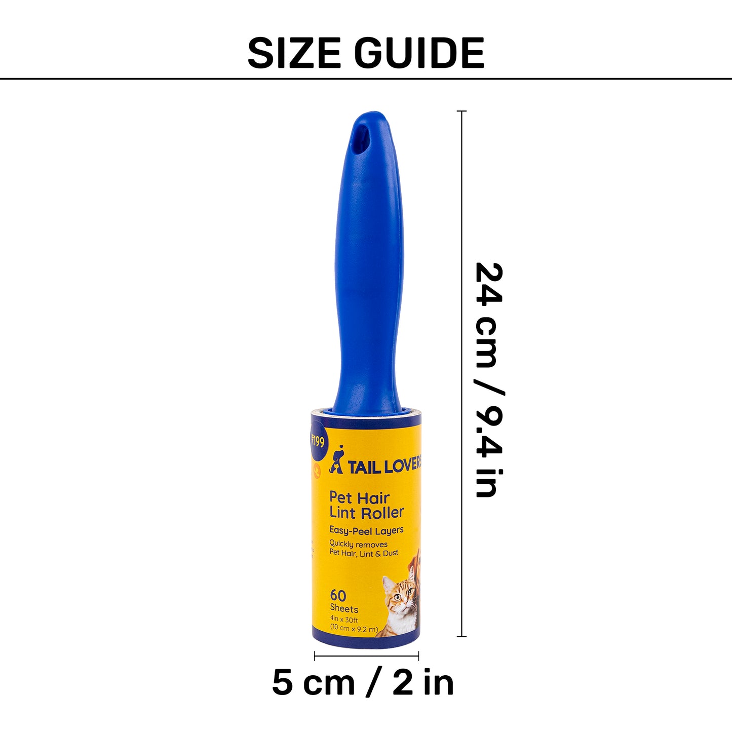 TLC Lint Hair Removal Roller For Dog & Cat - Blue - Heads Up For Tails