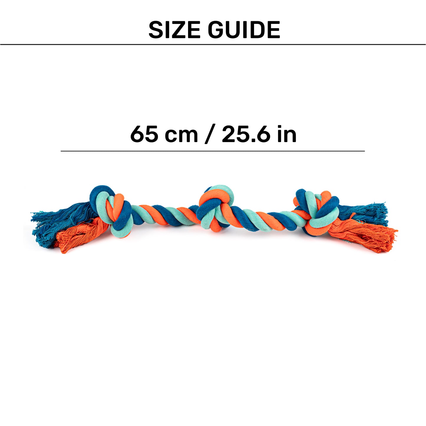 HUFT Tuggables 3 Knots Rope Toy For Dog - Blue & Orange - Heads Up For Tails