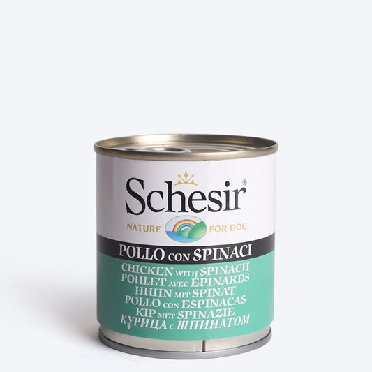 Schesir 45% Chicken with Spinach Canned Wet Dog Food - 285 g - Heads Up For Tails
