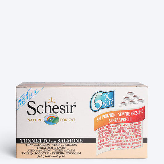 Schesir Tuna With Salmon and Rice Whole Meat Wet Cat Food - (6 X 50 g) - Heads Up For Tails