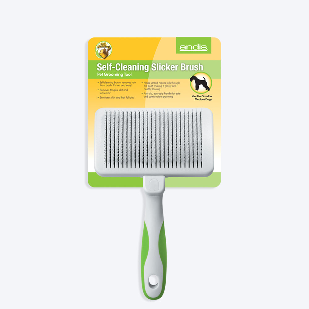 Andis Self Cleaning Slicker Brush For Dogs - White/Lime Green -03