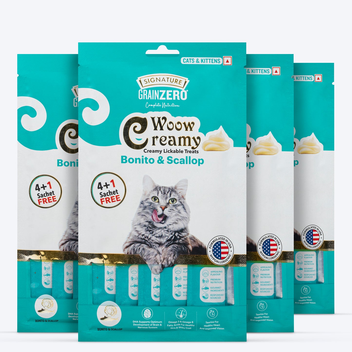 Signature Grain Zero Woow Creamy Bonito & Scallop Lickable Treats For Cat & Kitten - 75 g - Heads Up For Tails