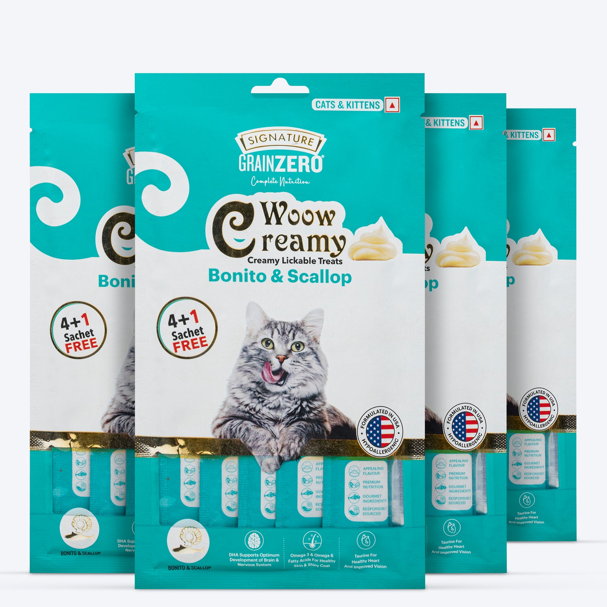 Signature Grain Zero Woow Creamy Bonito & Scallop Lickable Treats For Cat & Kitten - 75 g - Heads Up For Tails