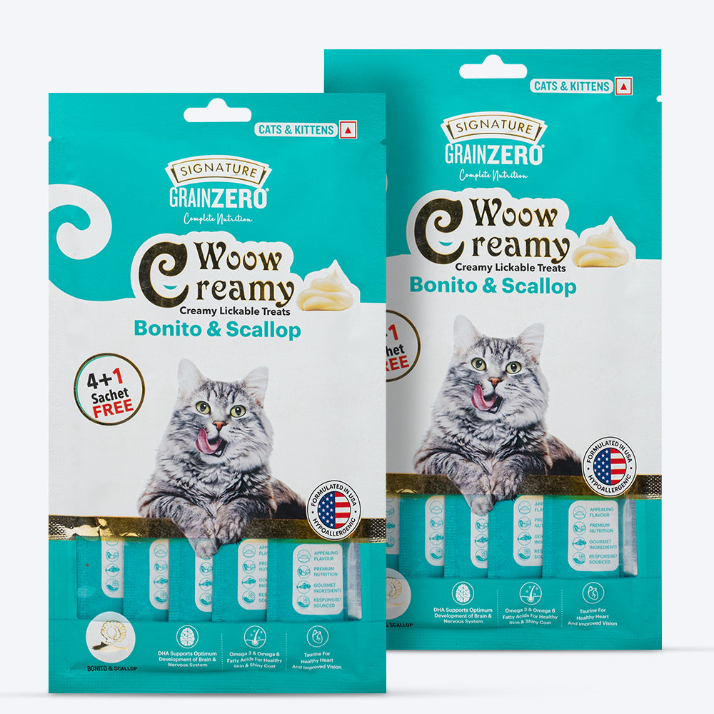 Signature Grain Zero Woow Creamy Bonito & Scallop Lickable Treats For Cat & Kitten - 75 g - Heads Up For Tails