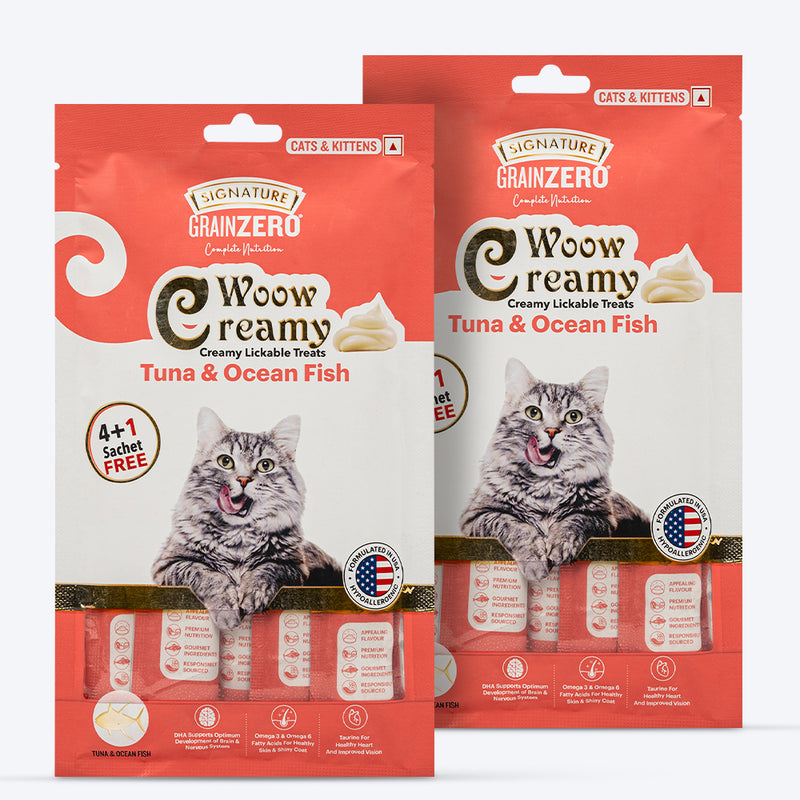 Signature Grain Zero Woow Creamy Tuna & Ocean Fish Lickable Treats For Cat & Kitten - 75 g - Heads Up For Tails