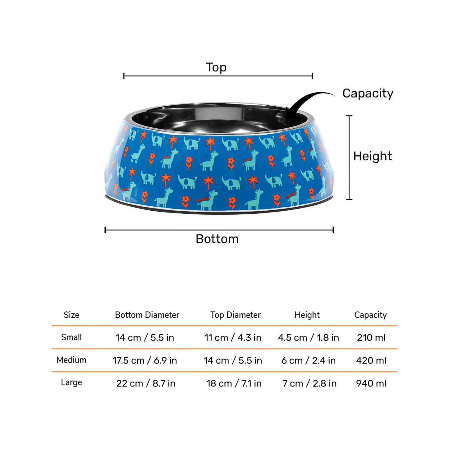 HUFT X Pinklay Jungle Joyride Printed Melamine Bowl With Steel Insert For Dog - Blue & Orange - Heads Up For Tails