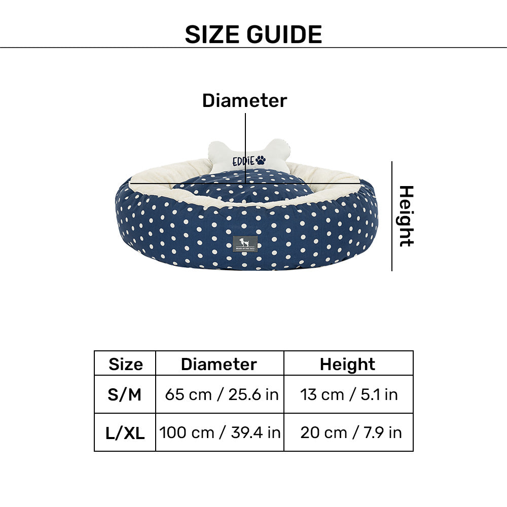 HUFT Personalised Polka Paws Fur Donut Bed For Dog & Cat - Navy