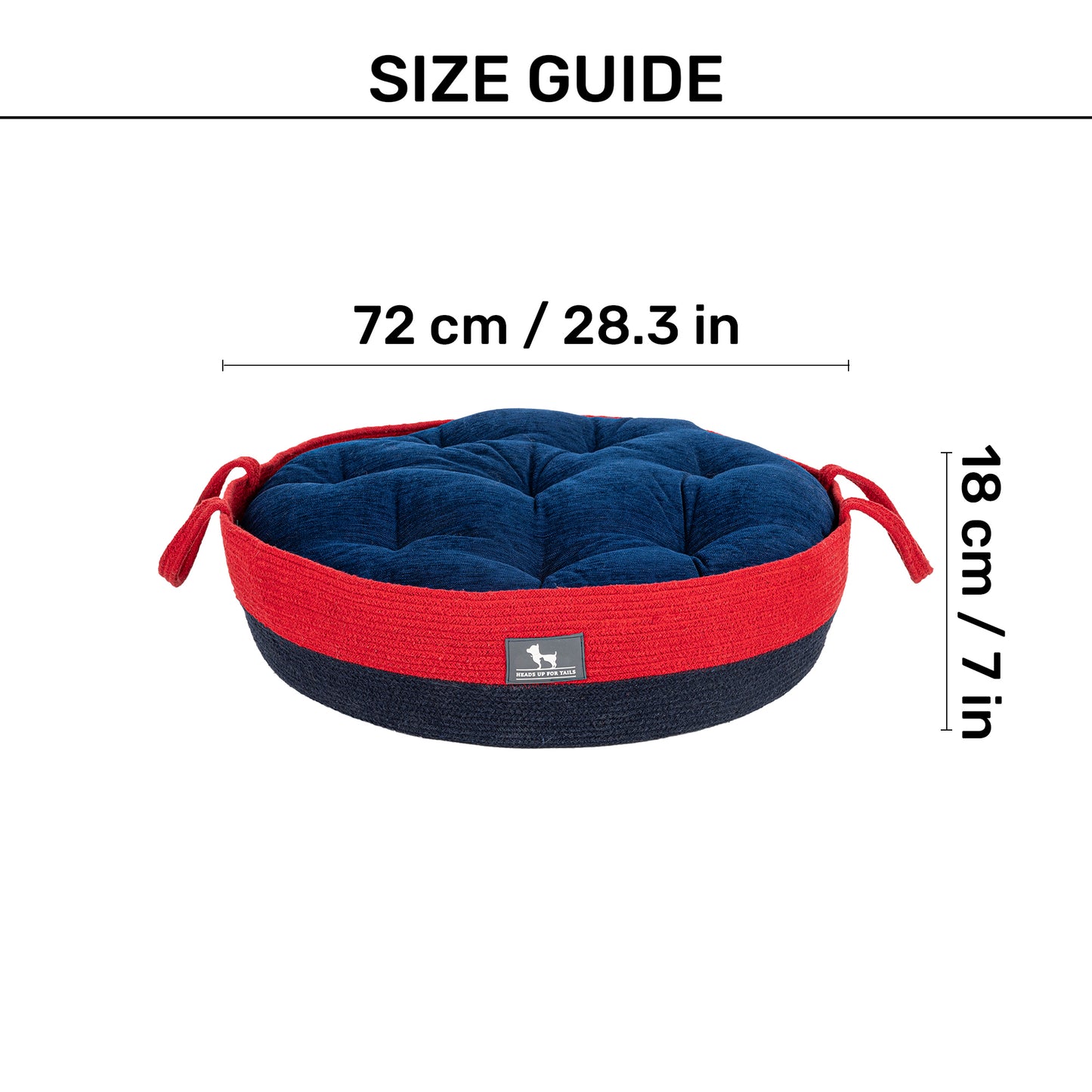 HUFT Cuddle Paws Jute Basket Bed With Cushion For Small Dogs & Cats - Red & Navy - Heads Up For Tails