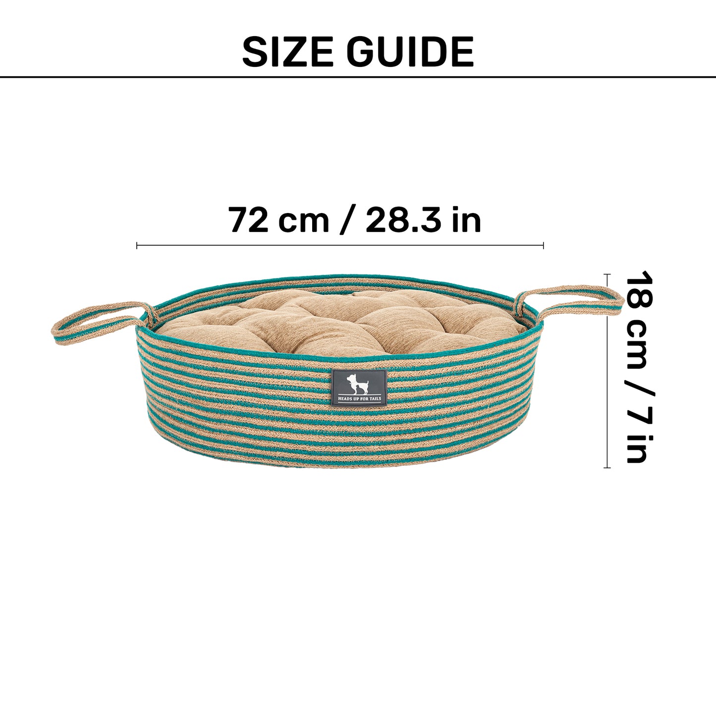 HUFT Whisker Retreat Jute Basket Bed With Cushion For Small Dogs & Cats- Aqua & Brown - Heads Up For Tails