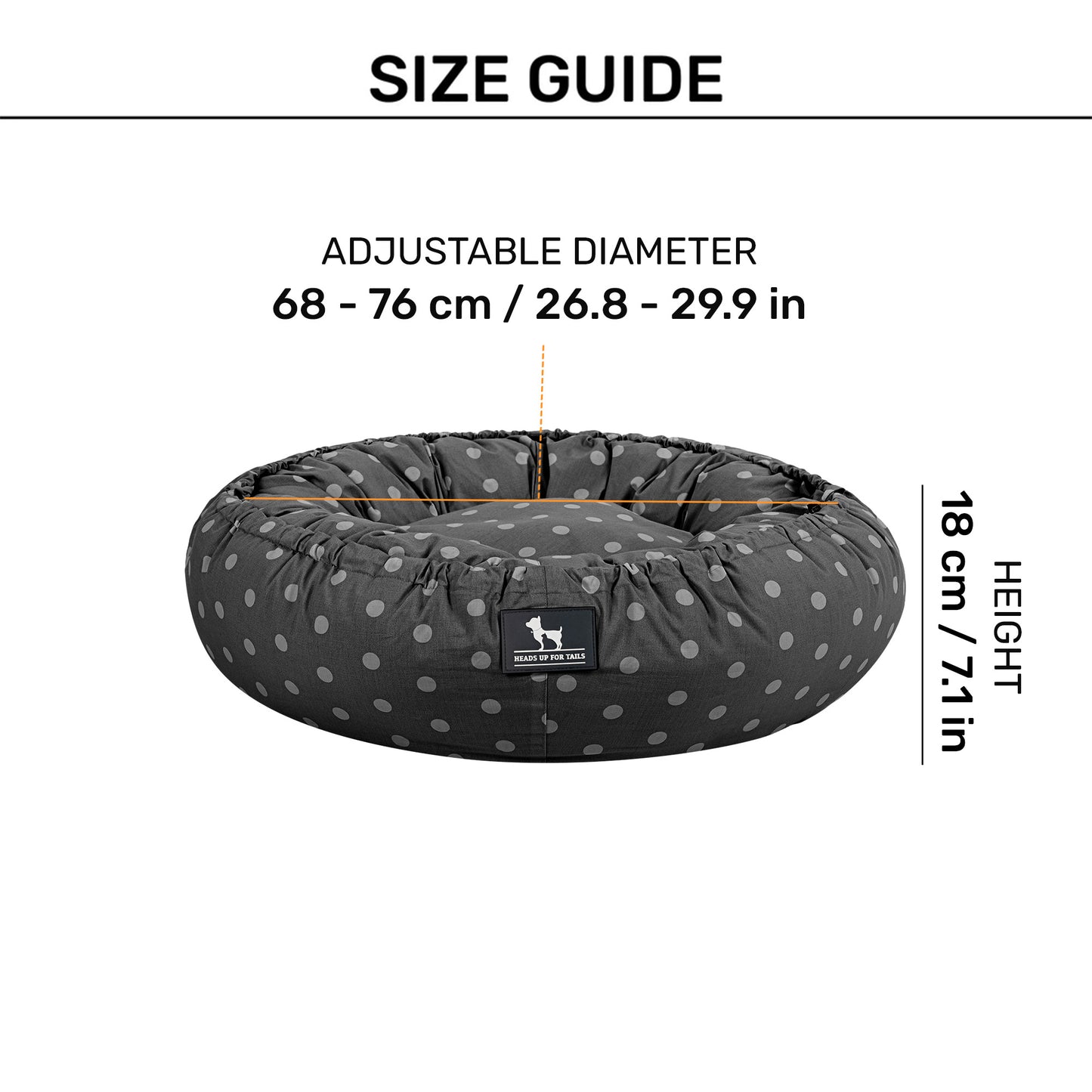HUFT Polka Paws Adjustable Donut Bed For Dog & Cat - Peach - Heads Up For Tails