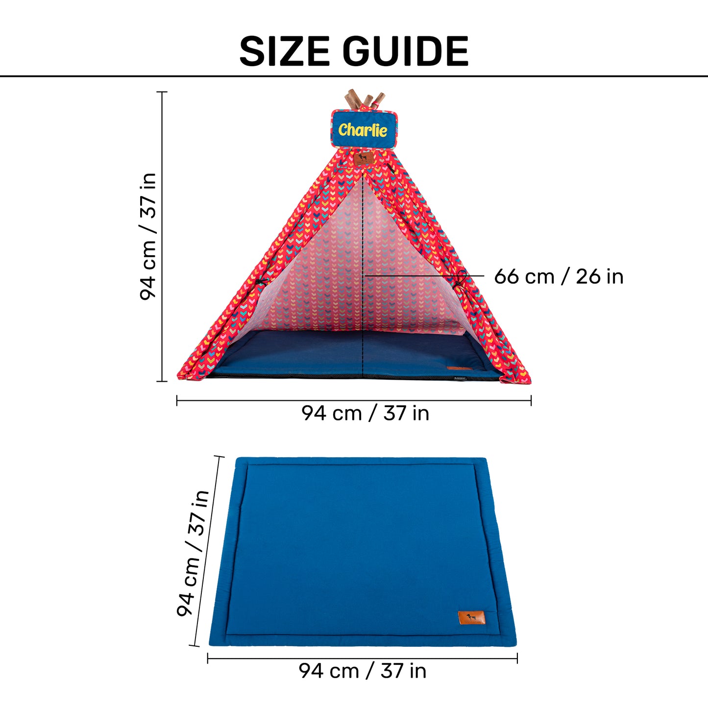 HUFT Personalised Heart to Heart Teepee Tent for Dog & Cat - Red - Heads Up For Tails