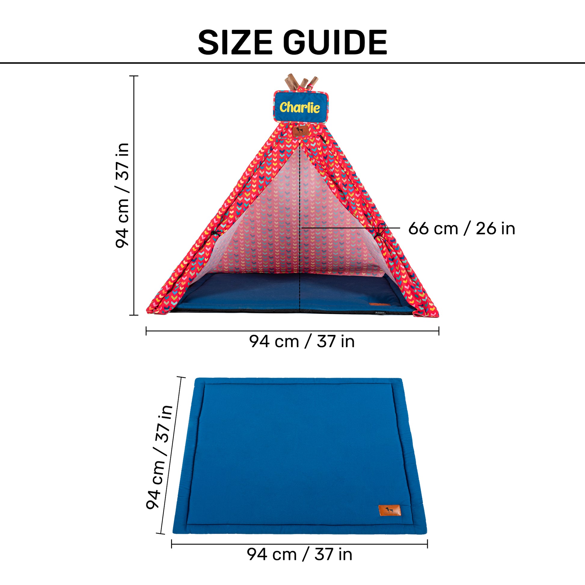 HUFT Personalised Heart to Heart Teepee Tent for Dog & Cat - Red - Heads Up For Tails