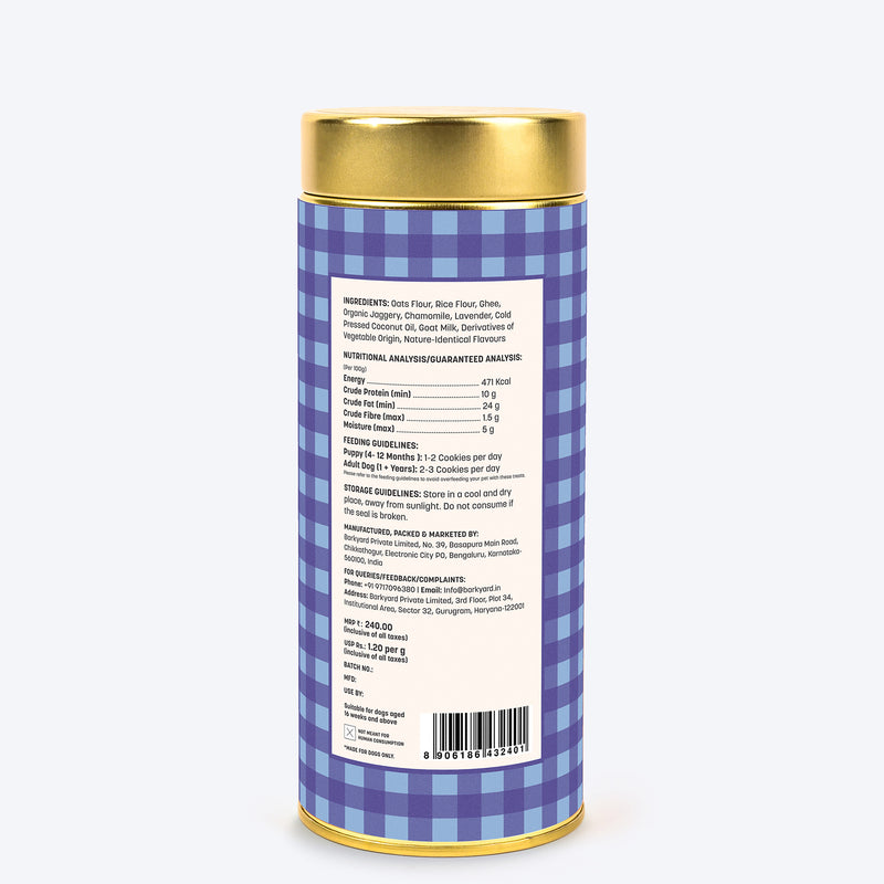 HUFT YIMT Snooze Time Chamomile & Lavender Dog Biscuits, 200 gm, with feeding guidelines and ingredients listed