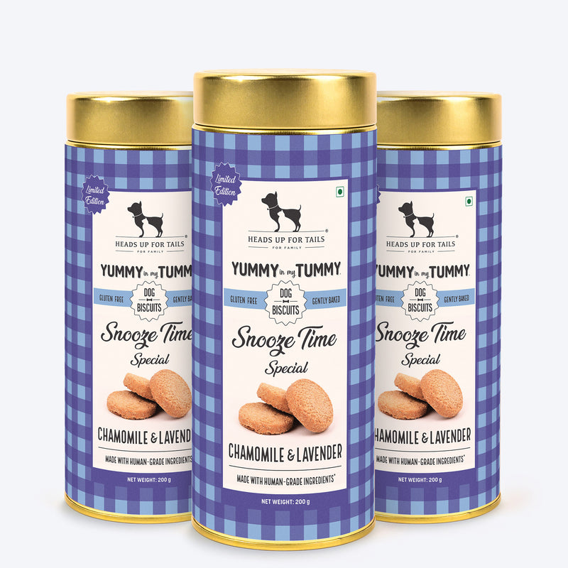 HUFT Yummy In My Tummy Snooze Time Special Dog Biscuits with Chamomile & Lavender 200 gm, Gluten-Free, Vegetarian - Heads Up For Tails