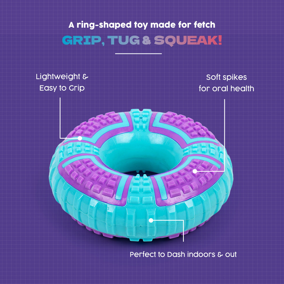 Dash Dog Grab & Gnaw Squeaky Toy For Dog - Purple & Blue - Heads Up For Tails