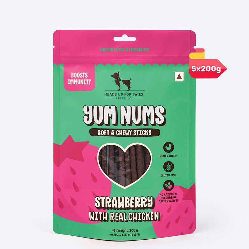 HUFT Yum Nums Soft & Chewy Sticks Strawberry with Real Chicken Treat For Dogs - Heads Up For Tails