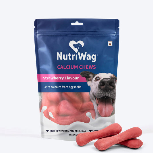 NutriWag Strawberry Calcium Chew Bones Treats For Dog - Heads Up For Tails