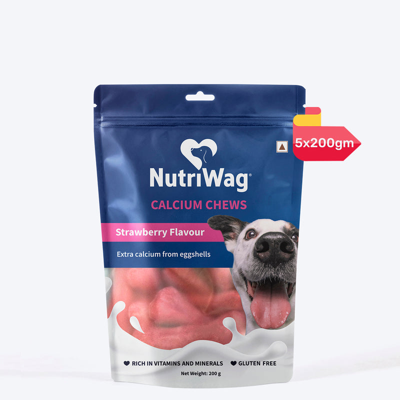 NutriWag Strawberry Calcium Chew Bones Treats For Dog - Heads Up For Tails