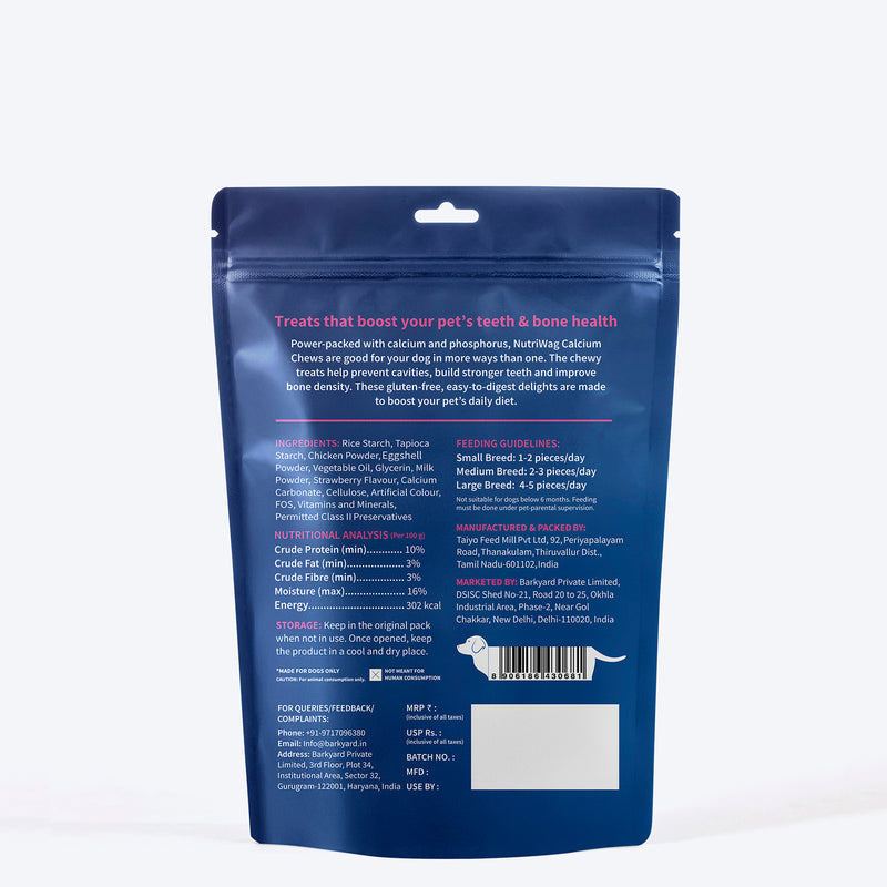 NutriWag Strawberry Calcium Chew Bones Treats For Dog - Heads Up For Tails