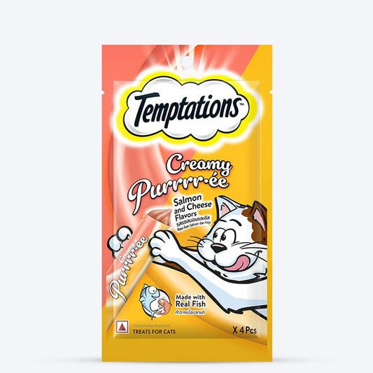 Temptations Creamy Purrrr-ee, Salmon & Cheese Flavour - 48g (4 pieces) - Heads Up For Tails