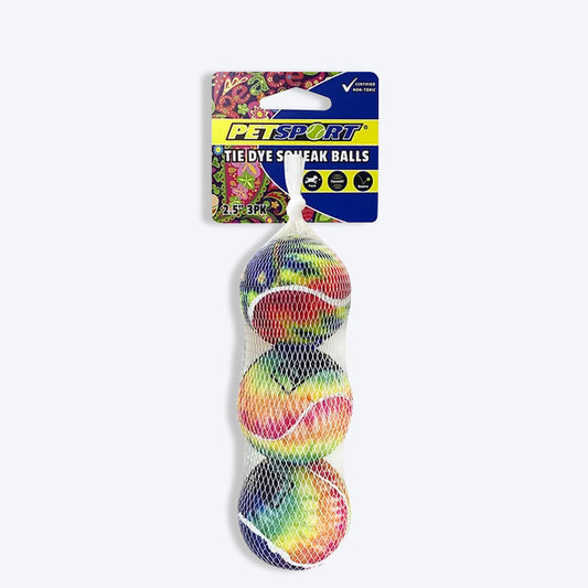 Petsport Tie Dye Squeak Ball Dog Toy - 3 Pcs - 6 cm - Heads Up For Tails