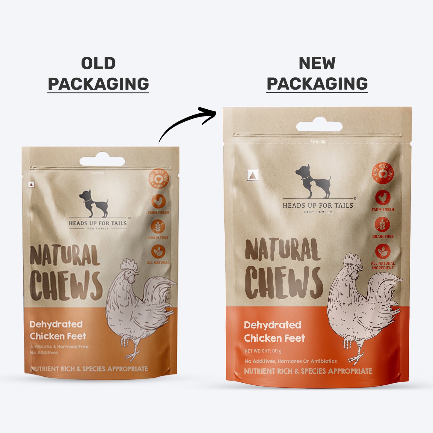HUFT Natural Chews - Dehydrated Chicken Feet - 80 g - 8 Pcs - Heads Up For Tails
