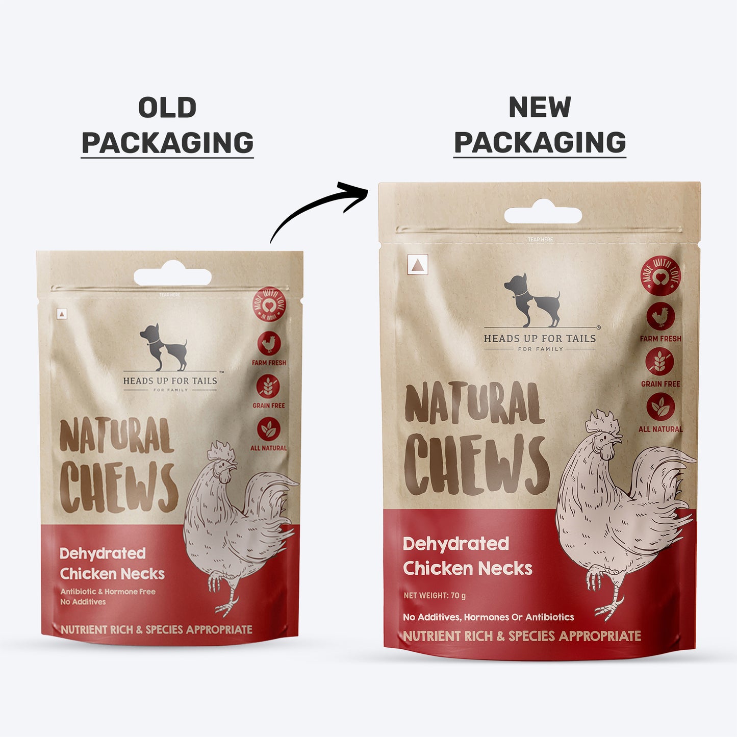 HUFT Natural Chews Doggie Dehydrated Chicken Neck - 70 g - Heads Up For Tails