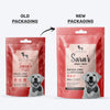 Sara's Doggie Treats Chicken Jerky with Applesauce, 70 g, featuring a dog on the packaging and natural ingredients.