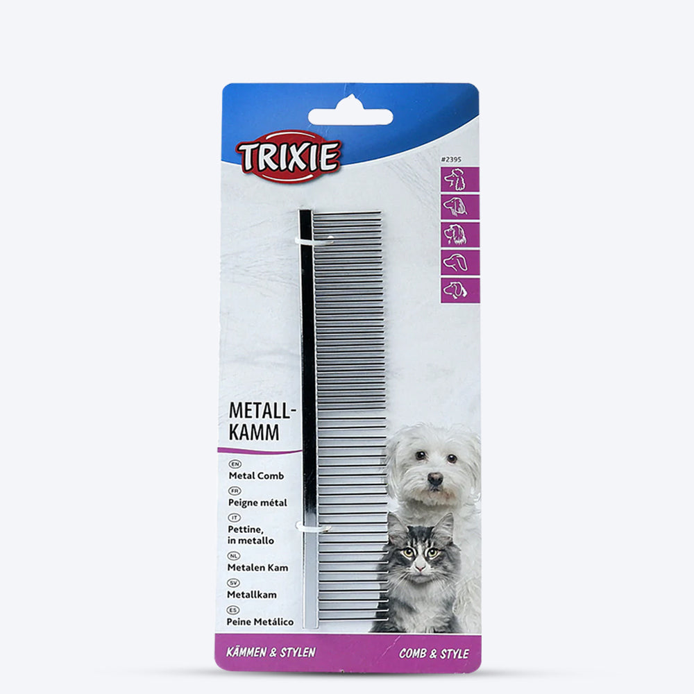 Trixie Metal Medium & Wide Teeth Comb For Pets- 16 cm - Heads Up For Tails