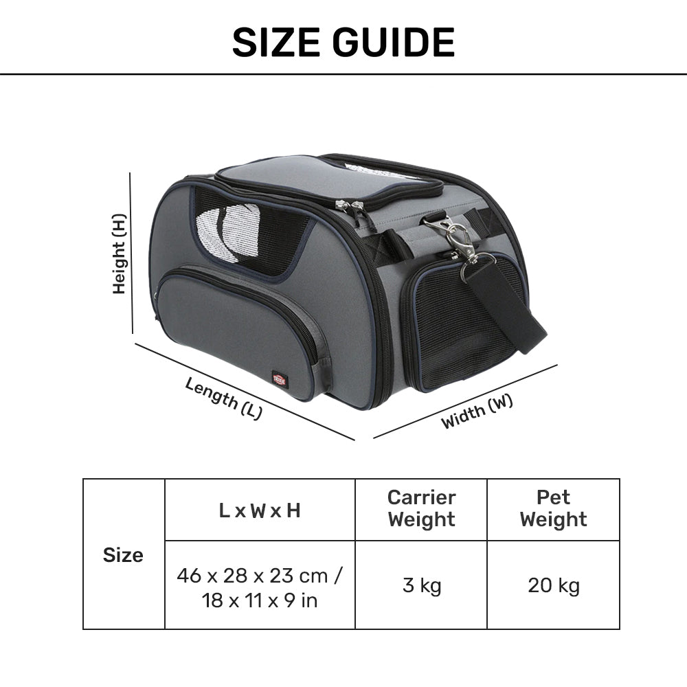 Trixie Wings Airline Carrier For Dogs & Cats - (Grey/Blue) - Heads Up For Tails