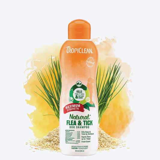 TropiClean Natural Flea & Tick Dog Shampoo (Maximum Strength) - Heads Up For Tails