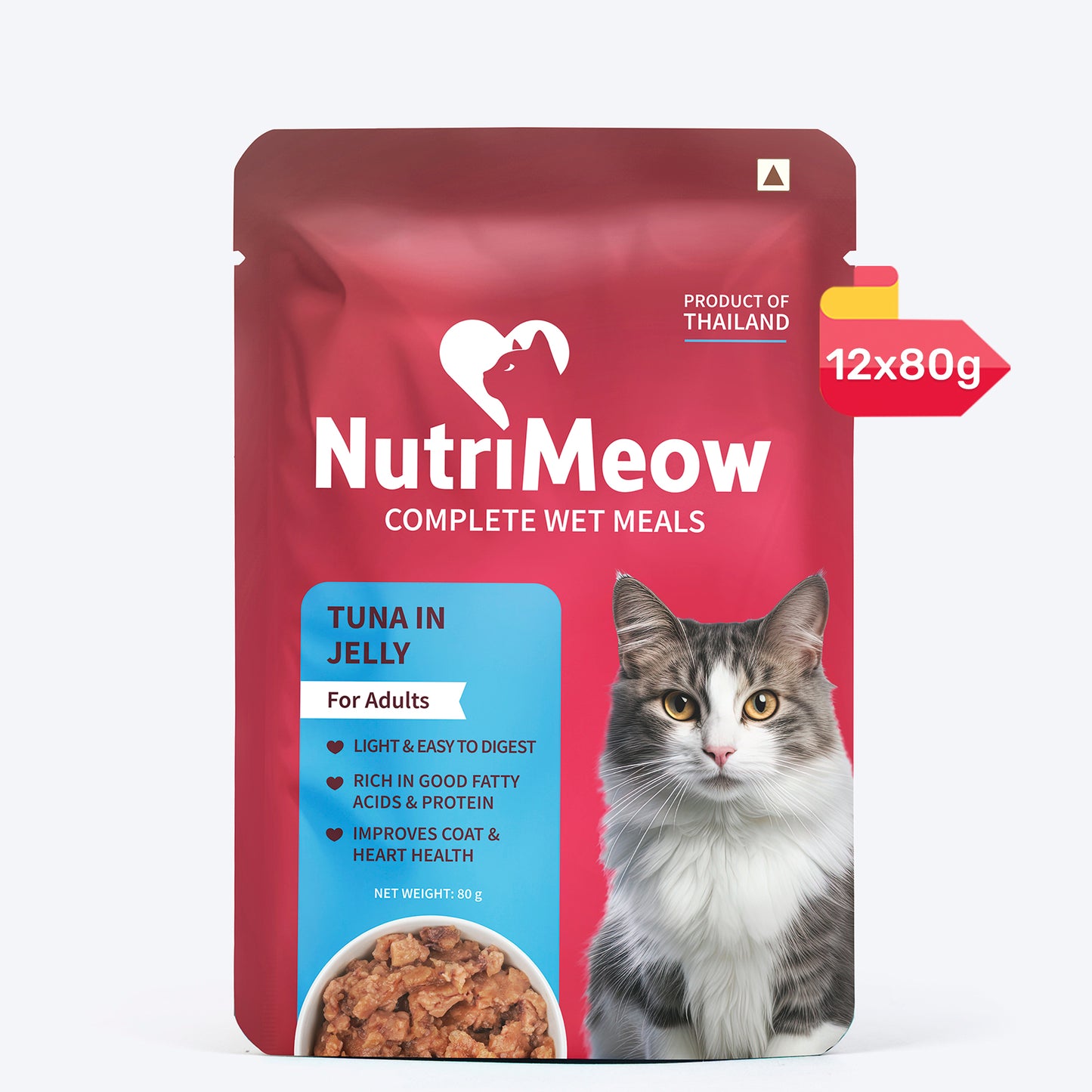 NutriMeow Tuna In Jelly Wet Food For Adult Cat - 80 gm - Heads Up For Tails