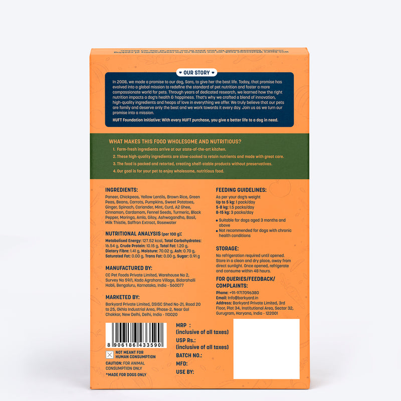 Sara's Wholesome Flavours of India Vegetable Biryani Wet Dog Food, 100% Vegetarian, Human-Grade Ingredients – Preservative-Free, Farm-Fresh - Heads Up For Tails
