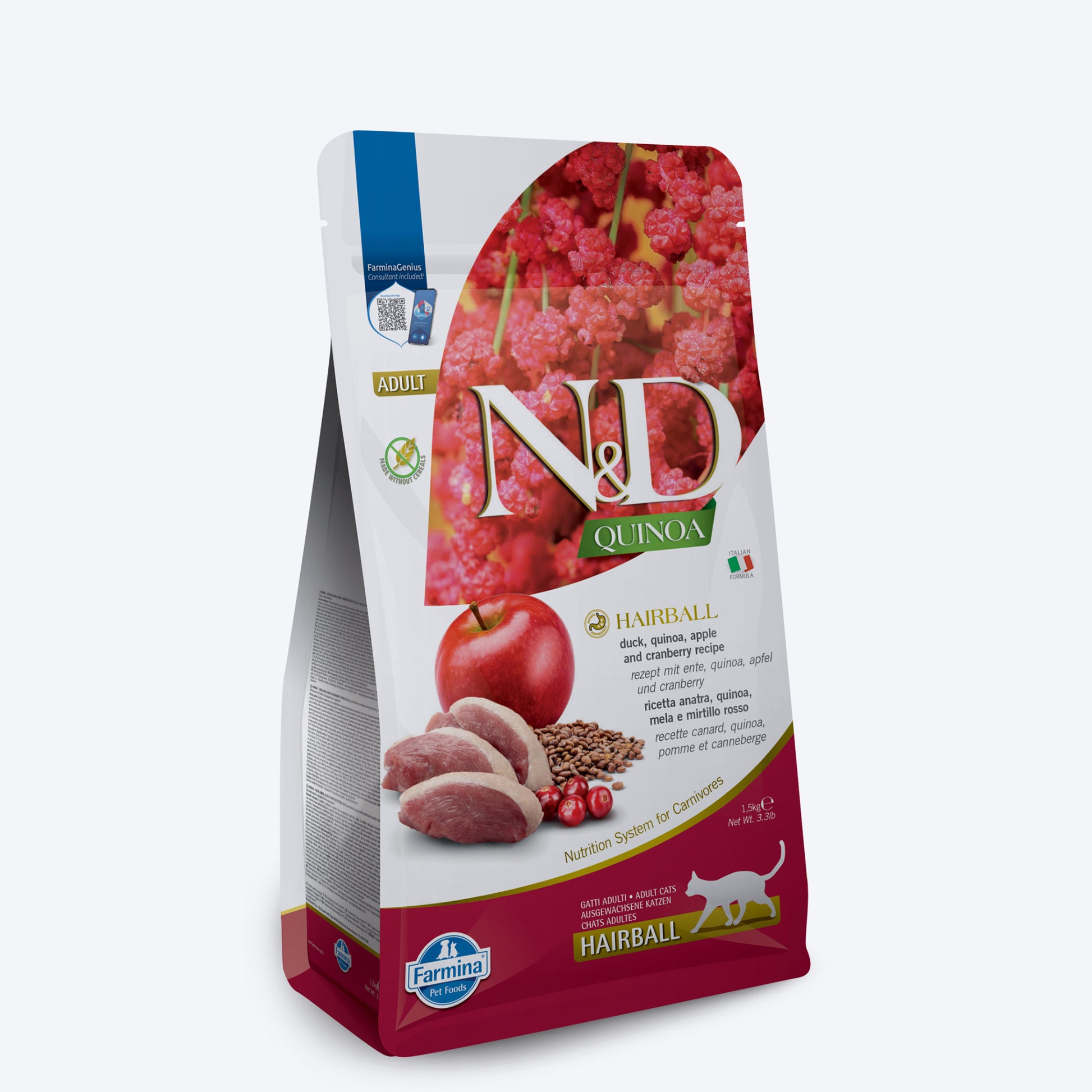 Farmina N&D Quinoa Hairball Dry Food For Adult Cat - 1.5 kg - Heads Up For Tails