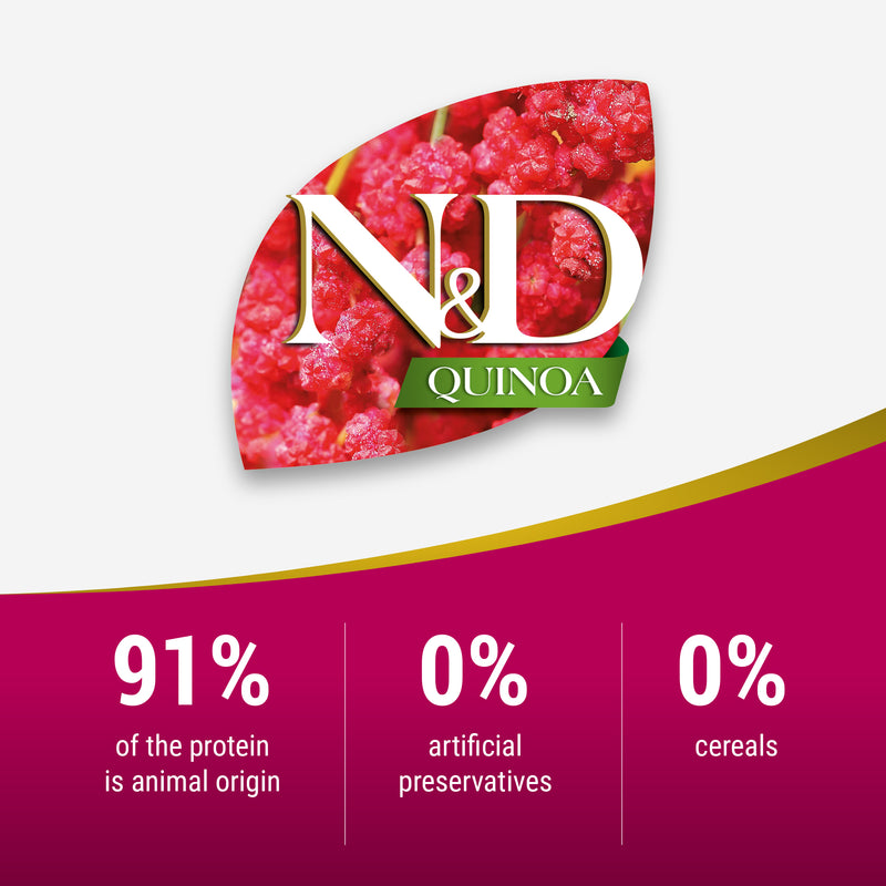 Farmina N&D Quinoa Neutered Duck, Broccoli & Asparagus Dry Food For Adult Cat - 1.5 kg - Heads Up For Tails