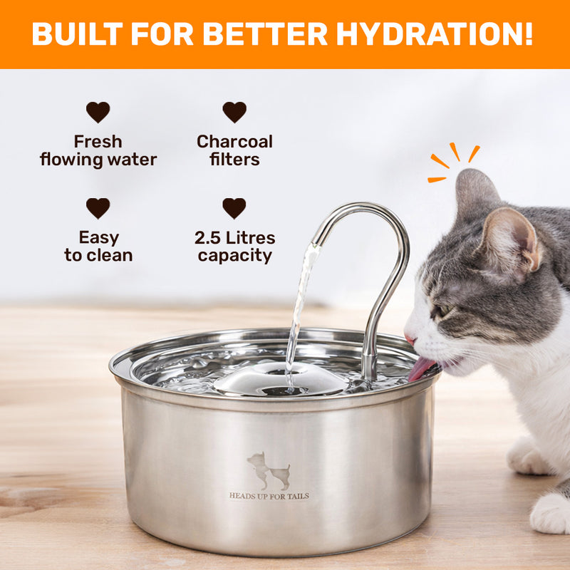HUFT Stainless Steel Water Fountain For Dog & Cat - Heads Up For Tails